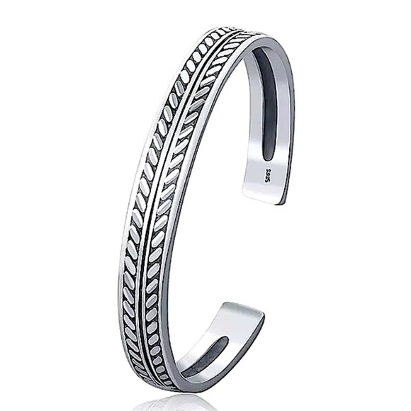 Sterling Silver Pattern Bangle Cuff Bracelet - Picture 3 of 5